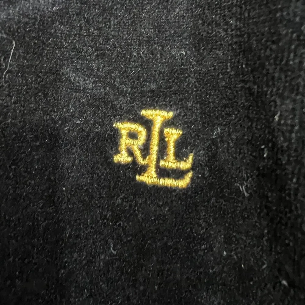 Vtg. Lauren Ralph Lauren Sweater Womens Large  Black Velvet Gold Embroidery Logo - Picture 4 of 8